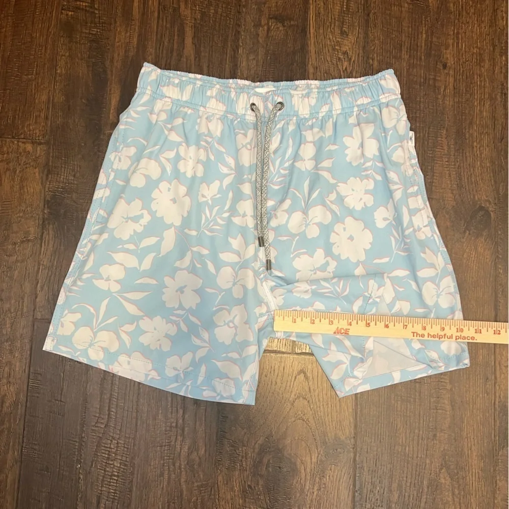 Vintage Summer Floral Print Swim Shorts Size Mens Large Color Blue, Whit…